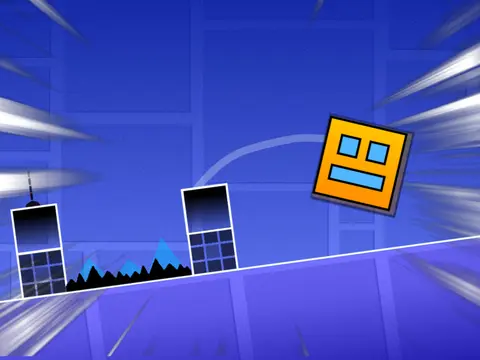 Geometry Dash Beta V2 online game screenshot and logo
