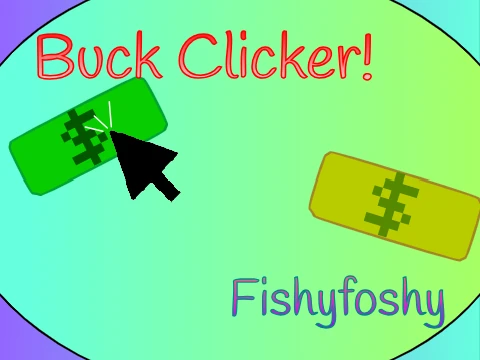 Cartoonish bucket overflowing with cash and coins for the Buck Clicker game