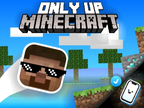 Minecraft Only Up gameplay showing character climbing block structures in iconic style