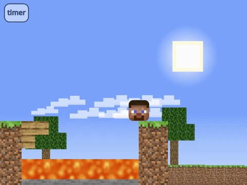 Minecraft style block character climbing voxel platforms game illustration