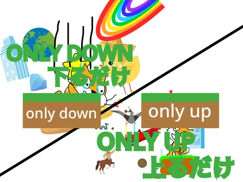 Dual direction platformer showing both upward climbing and downward descent mechanics