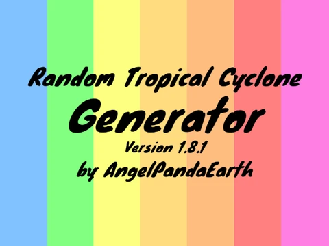 Screenshot of Random Tropical Cyclone Generator v1.8.1 showing a dynamic storm simulation
