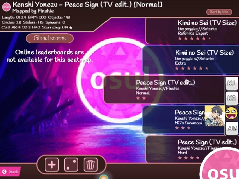 osu Full Remake skins game interface screenshot