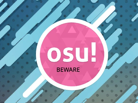 Osu Mania V3 BEWARE rhythm game logo with music notes