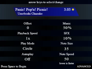 Gameplay visual for PolyRhythm Menu Mod showing a vertical scrolling rhythm game interface with multiple note lanes.