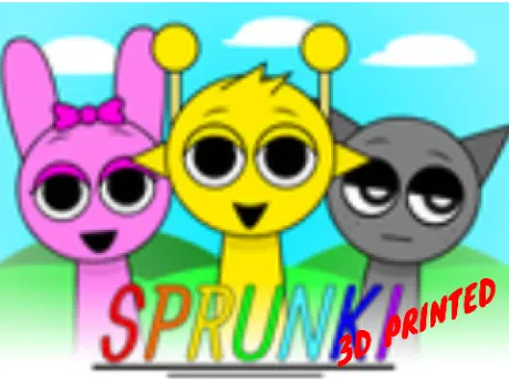 Logo for the 3D Printed Sprunkis 0 project showcasing various Sprunki character models