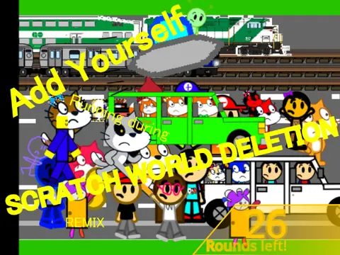 Logo for the collaborative Scratch running scene game about world deletion