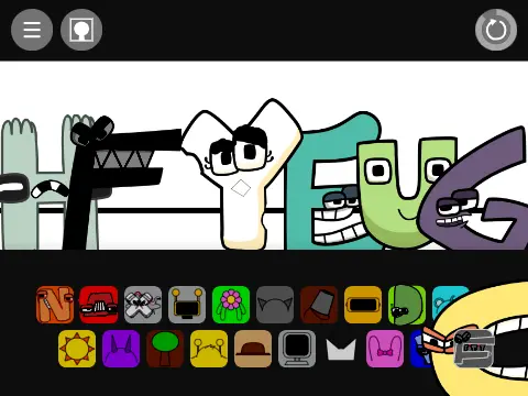 Alphabet Lore Sprunki game cover showing Wenda character as letter Y with alphabet elements