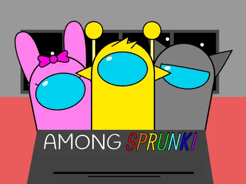 Among Sprunki Game Logo featuring colorful Sprunki characters