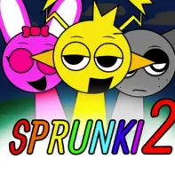 Asylumbox Sprunki Game Logo - Colorful characters and music notes