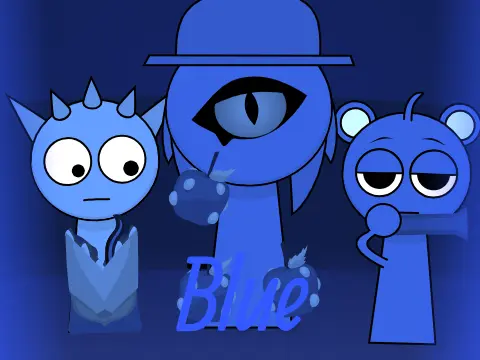 Blue Sprunki Colorbox V Incredibox game logo showing blue color theme and musical elements