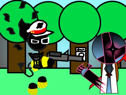 Logo for Commander Decay Ray crossover with Sprunki world in interactive remix