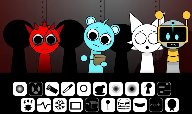 Corruptbox 1 Sprunki gameplay screenshot showing dark characters