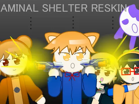 _corruptbox Sprunki Aminal Shelter Reskin logo with all Sprunki characters including Oren, Wenda, Gray