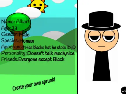 Custom Sprunki Albert character creation game interface