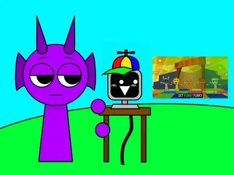 Durple and Fun Computer characters reacting to Sprunki song in funny video