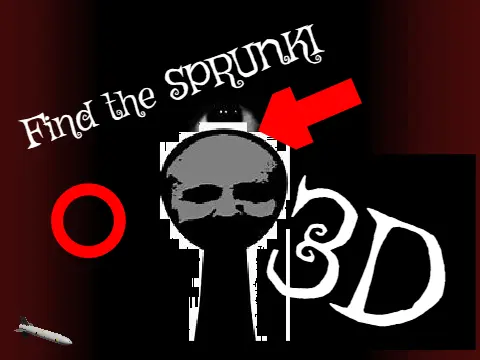 Find the Sprunki 3D Main Cover Art Find the Sprunki 3D Game Logo - Colorful 3D Sprunki characters hiding in various environments