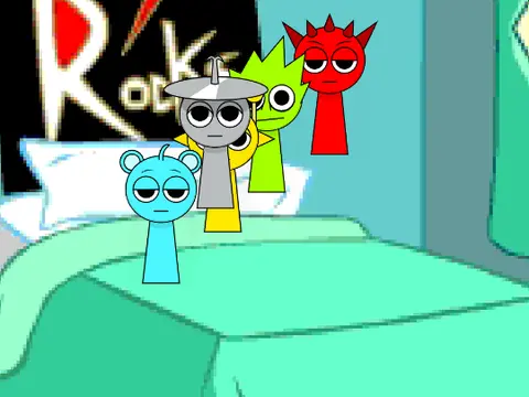 five little sprunki jumping on the bed