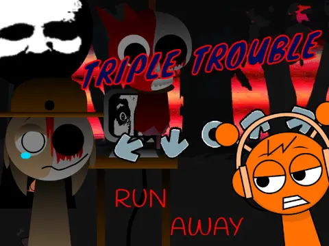 FNF Triple Trouble Sprunki Mod logo featuring player customization options