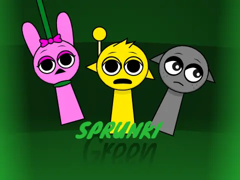 Green Colorbox Sprunki game screen with drag and drop music icons