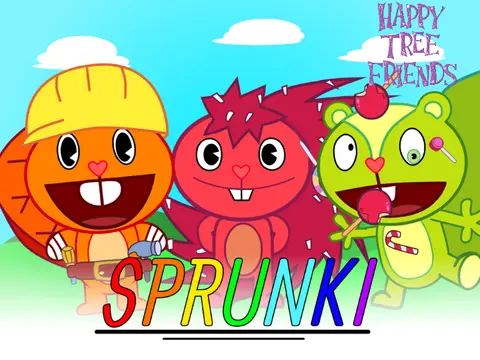 Happy Sprunki Friends Game Logo - Colorful Sprunki Characters