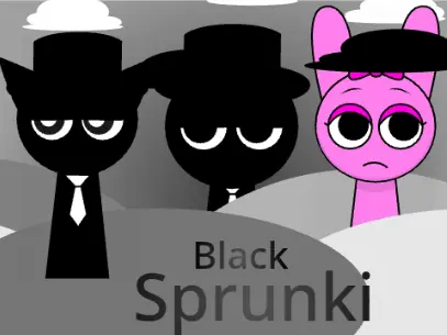 Incredibox Black Sprunki Game Logo - Dark themed Sprunki characters with musical notes