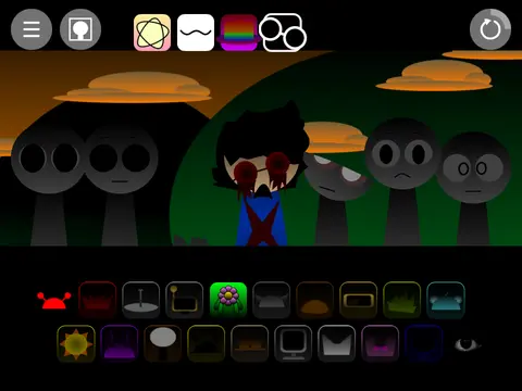 Creepy Sprunki character remix of Incredibox Kats logo