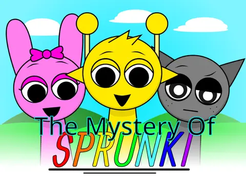 Gameplay image of the Sky Pitch Sprunki mod featuring celestial-themed characters