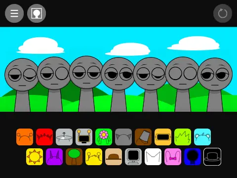 incredibox sprunki game interface showing character icons for drag and drop music creation