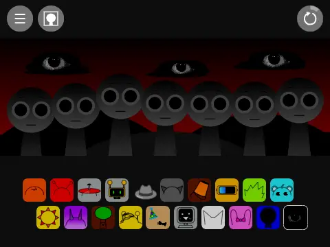 Incredibox-style musical game with Sprunki characters creating rhythms