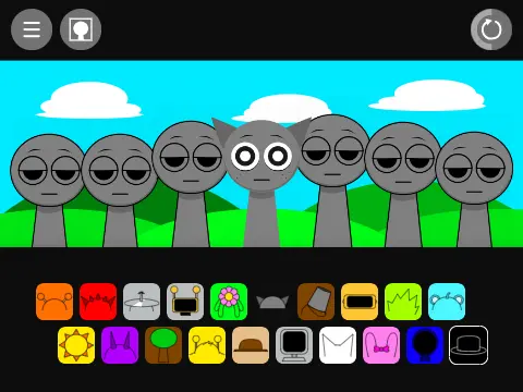 Incredibox Sprunki game screenshot showing character selection and music interface