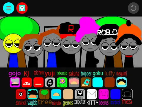 Incredibox Sprunki But Anime music game showing Sprunki characters in anime style