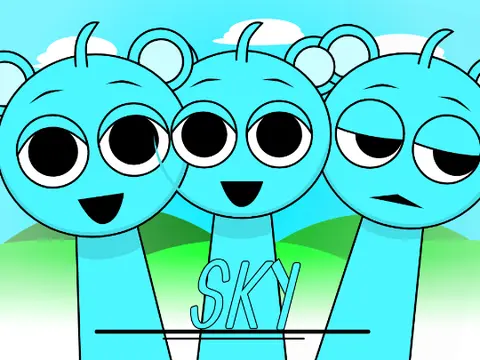 Sky blue themed Incredibox Sprunki game with music creation characters