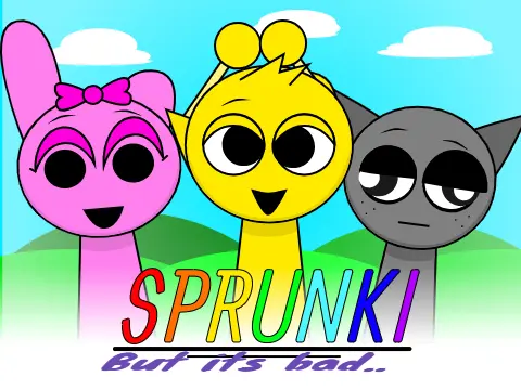 Incredibox Sprunki But Its Bad game logo featuring comical characters and humorous musical elements
