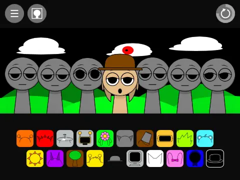 Creepy and distorted Sprunki character logo for horror-themed Incredibox mod