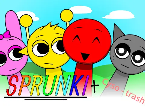 Cyso Trash sprunki characters with experimental designs and sound waves
