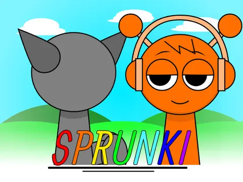 Sprunki Gray character in Incredibox style with musical notes