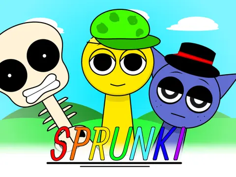 Incredibox - Sprunki Mix logo featuring Sprunki characters in a music studio setting
