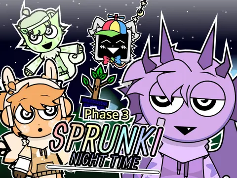 Logo for the cute and retro-style Incredibox Sprunki Night Time Phase 3 Remix mod