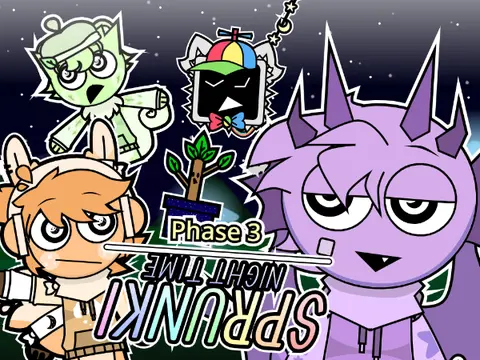 Incredibox Sprunki Night Time Phase 3 Remix V2 gameplay with furry characters creating music