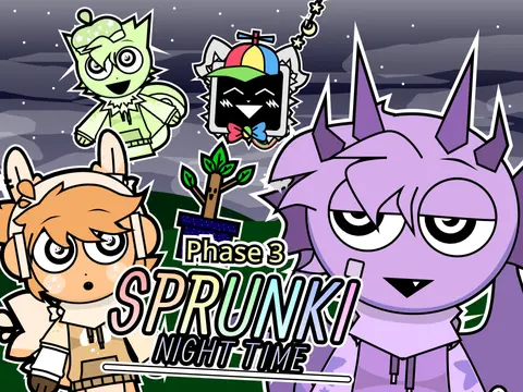 Incredibox Sprunki Night Time Phase 3 Game Cover - Horror Edition with Dark Theme and New Characters