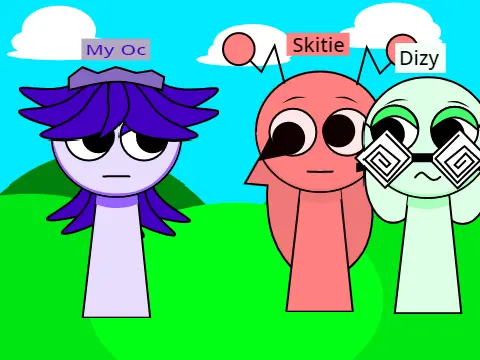 Logo for Incredibox Sprunki OC v5 mod showing Dino, Streamy, Xylo, and Clapy characters