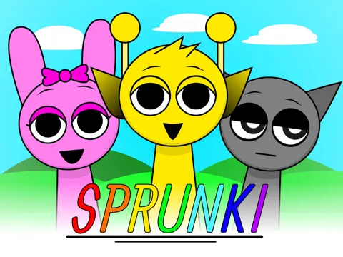 Classic Sprunki characters with remixed music notes