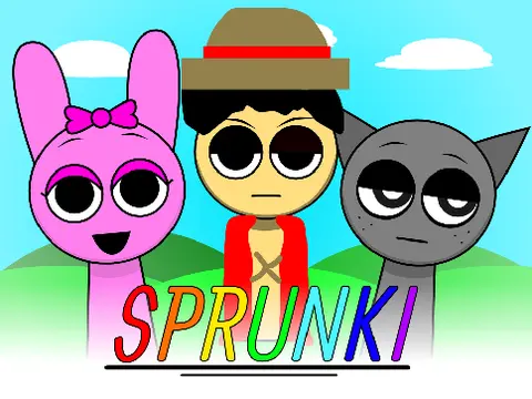 Sprunki One Piece logo featuring One Piece characters in Sprunki style