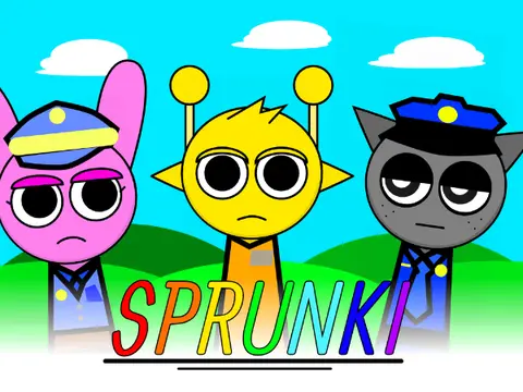 Incredibox Sprunki Police vs Prisoners logo featuring animated characters in law enforcement and prisoner outfits