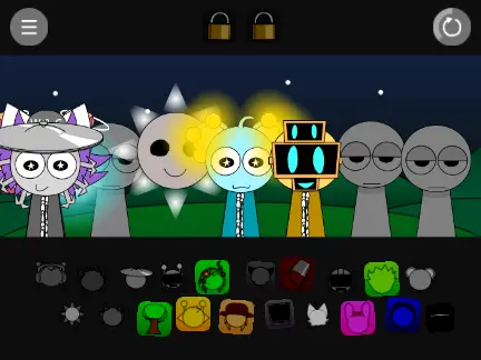 Sprunki Pyramixed Night Edition dark theme music game with mysterious characters
