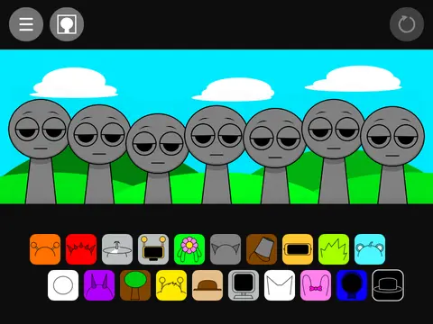 Unofficial Sprunki mod showing custom characters created by friends for musical beat creation