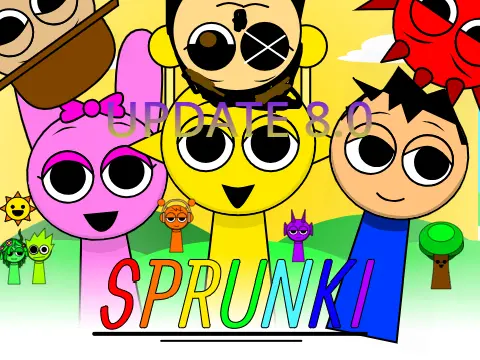 Logo for Incredibox Sprunki Update 8.0 Remix mod featuring updated characters and animations
