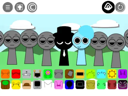 Sprunki and Rejecz characters collaborating in music mixing game