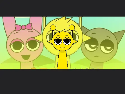 Yellow-themed Incredibox Sprunki game showing music creation interface with yellow characters